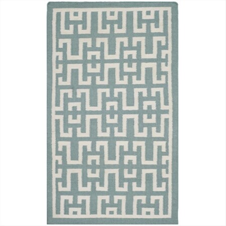 Safavieh 3 ft. x 5 ft. Small Rectangle Contemporary Dhurries- Seafoam and Ivory- Hand Woven Rug DHU621A-3